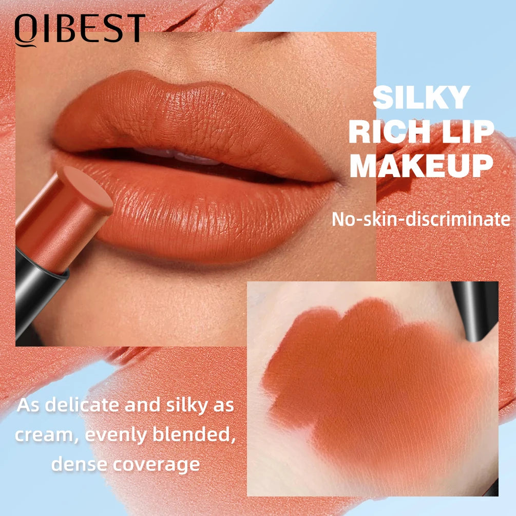 QIBEST Nude Velvet Matte Lipstick Long-lasting Highly Pigmented Lip Tint Not Stick Cups Red Green Orange Black White Lip Stain Qme