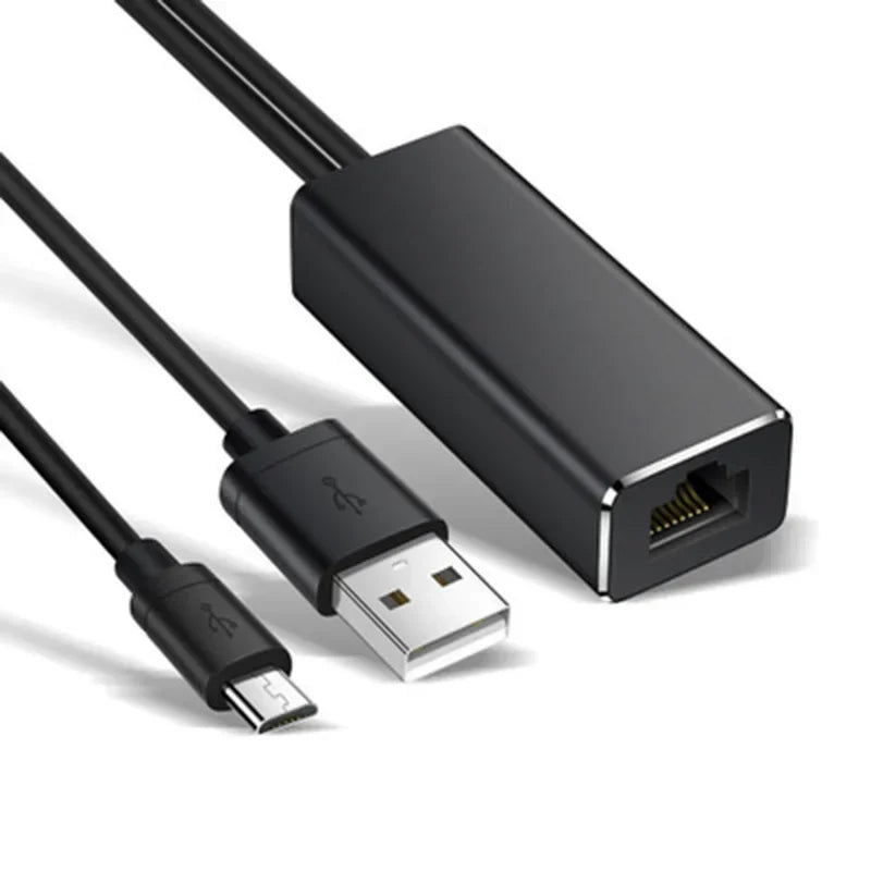 1pcs1m 3-in-1 Micro USB to RJ45 Adapter for Fire TV Stick - 480Mbps LAN Ethernet Card w/USB Power Supply 100M Network Qme