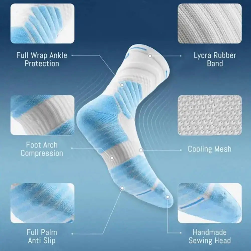 Men Sports Socks Basketball Socks Terry Sole Athletic Running Socks Non Slip Comfy Trekking Socks Breathable for Running Riding Qme