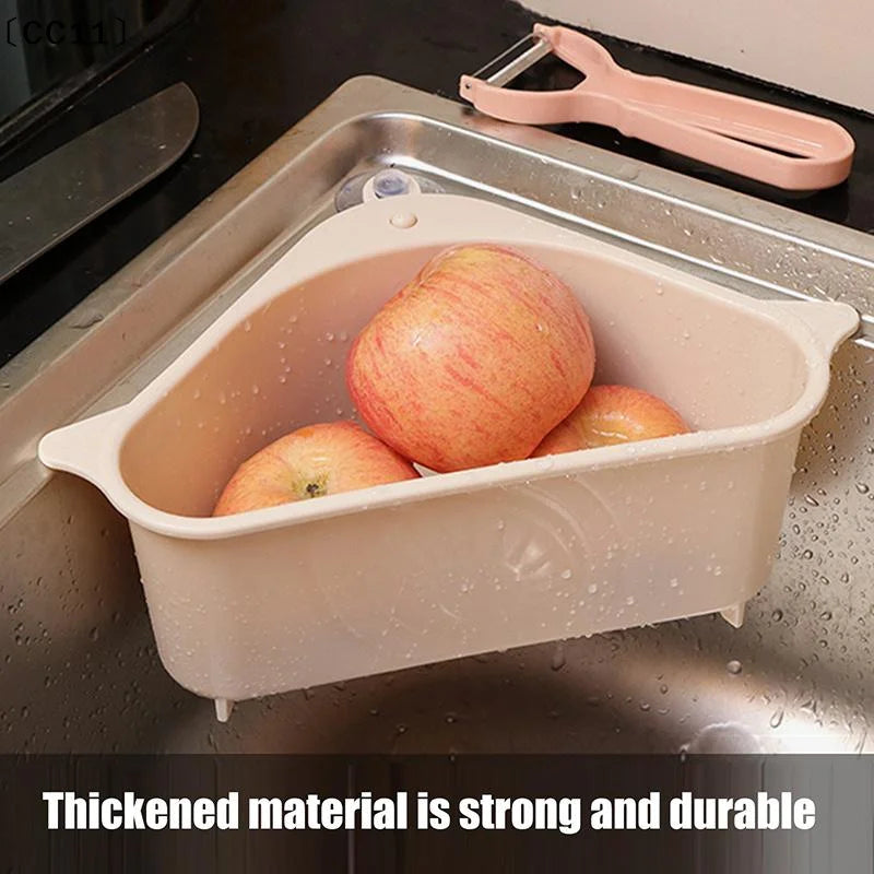Kitchen Sink Triangle Drain Basket Plastic Food Vegetables Peel Egg Qme