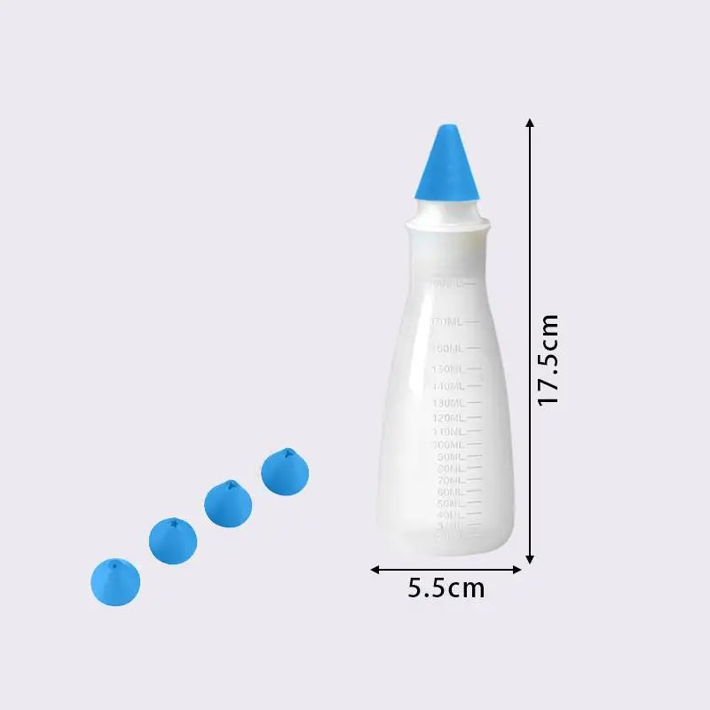 4-Head Piping Tip Silicone Chocolate Butter Pen Bags Bottles Writing Qme Blue Piping Bottle