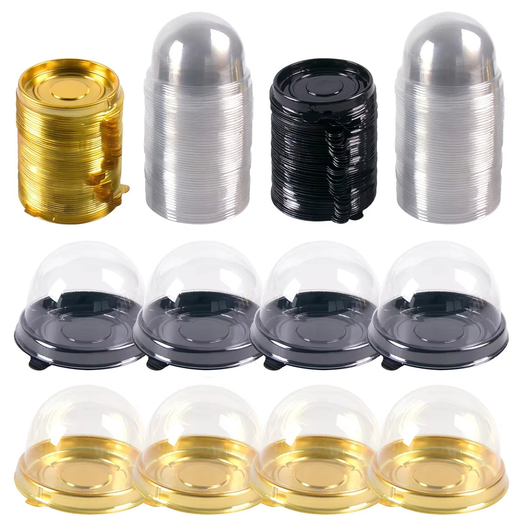 50pcs Mini Transparent Cake Box Container Transparent Cupcake Dome Pastry Baking Packaging Boxes Wedding Party Supplies Gifts Qme