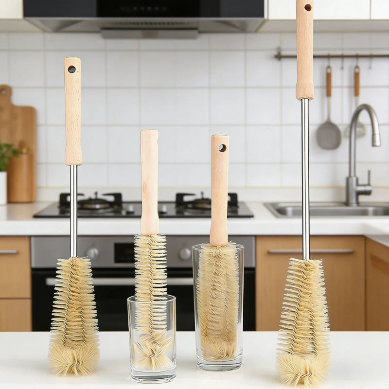 Kitchen Cleaning Tool Drink Bottles Glass Scrubbers Cleaning Brush Wooden Bottle Cleaning Brush With Long Handle For Baby Bottle Qme