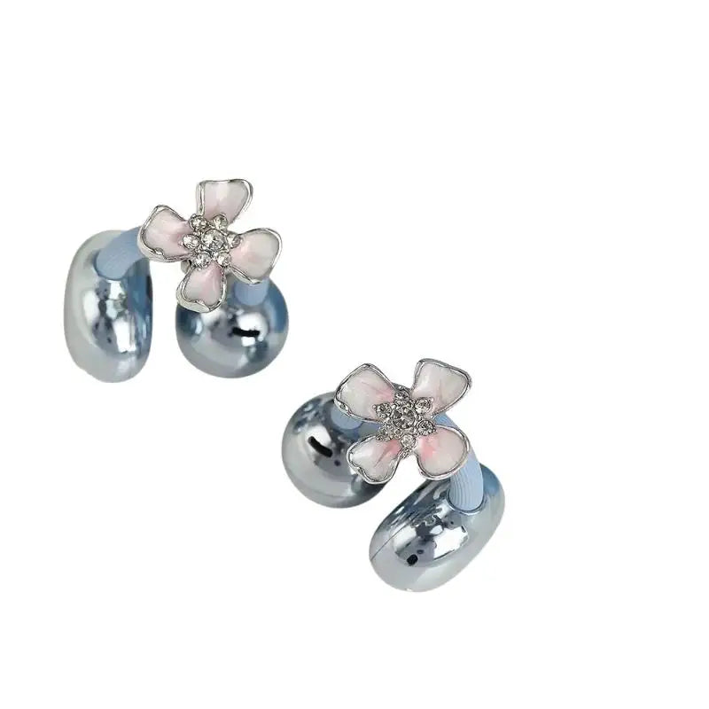 Flower Design Headphone Rhinestones Buckles Clip Ear Hook Accessory Qme