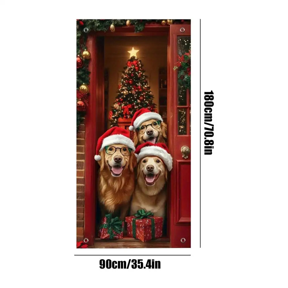 NEW Christmas Front Door Decoration Cover 2D Winter Holiday Party Background Christmas Door Wrap For Indoor Outdoor Home Kitchen Qme B