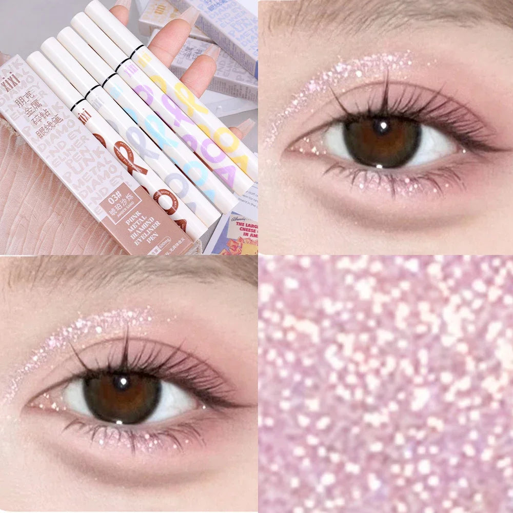 6 Colors Thin Pearlescent Eyeliner Liquid Pencil 3 in 1 Shiny Silkworm Eye Shadow Stick Lasting Smooth Glitter Eyeliner Makeup Qme 01