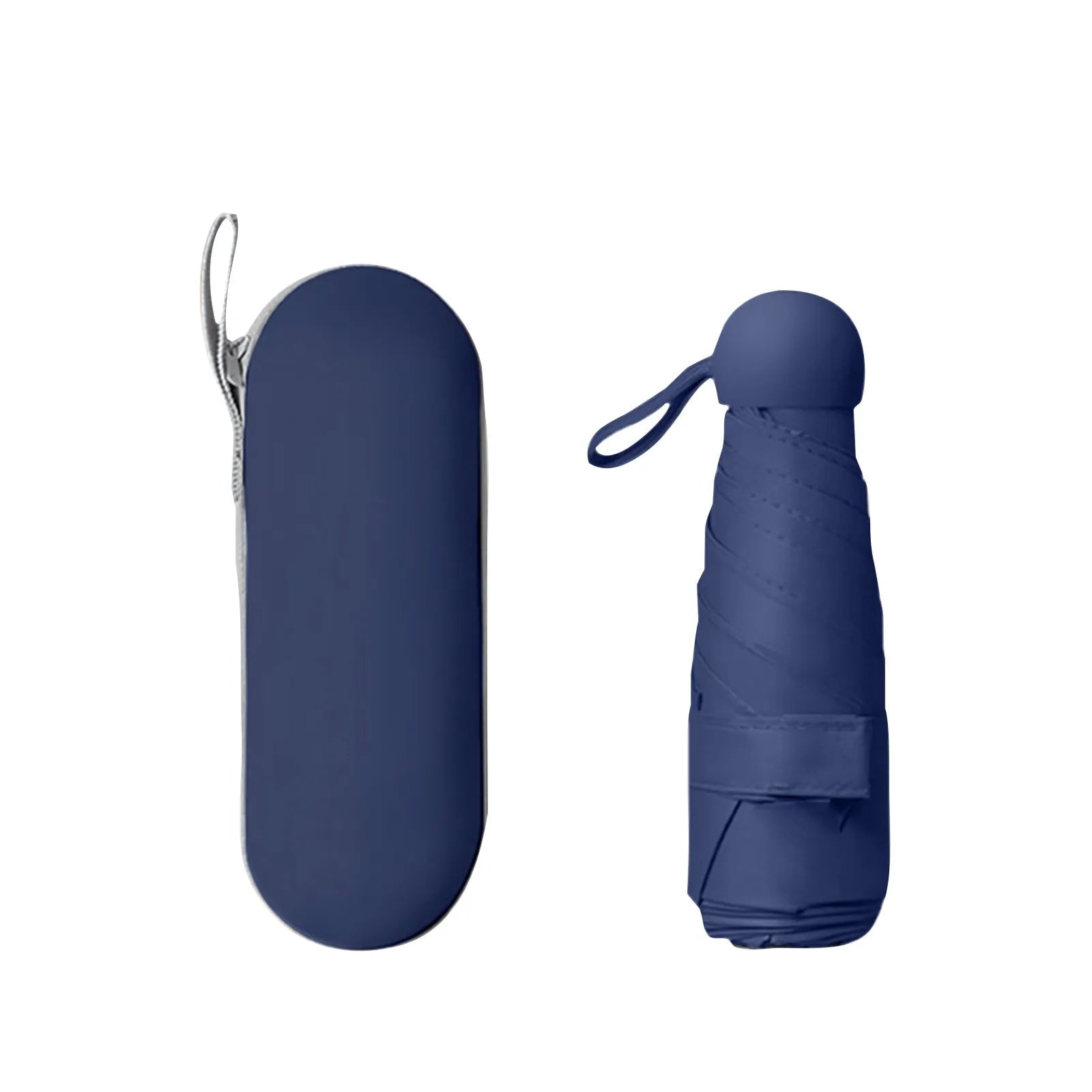 Portable 5 Fold Sunny and Rainy Umbrella Solid Plastic Folding Capsule Umbrella Mini Outdoor Sports Travle Protable Umbrella Qme Dark Blue