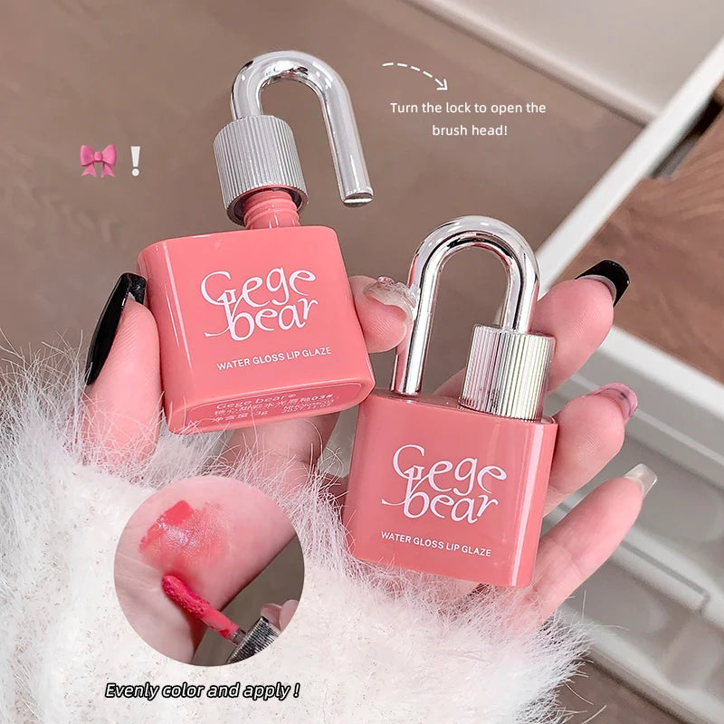 Gege Bear Lock Heart Sweet Water Gloss Lip Glaze Moisturizing Mirror Qme