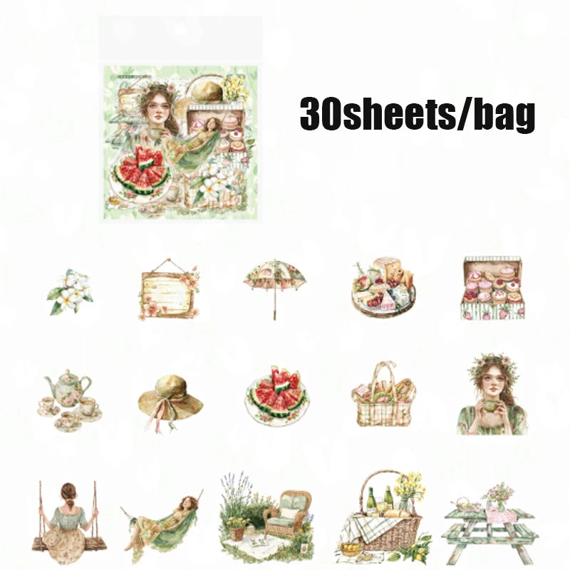30 Sheets/Pack Cute Girls Daily Life Stickers for Journal Scrapbooking DIY Notebook Decoration Office School Stationery Craft Qme 6