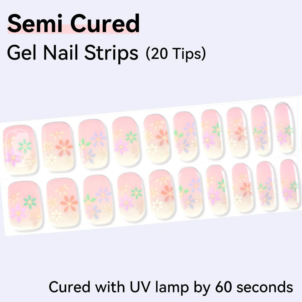 20Tips Shinning Star Semi-cured Gel Nail Wraps Full Cover Sparkly Qme NC240225