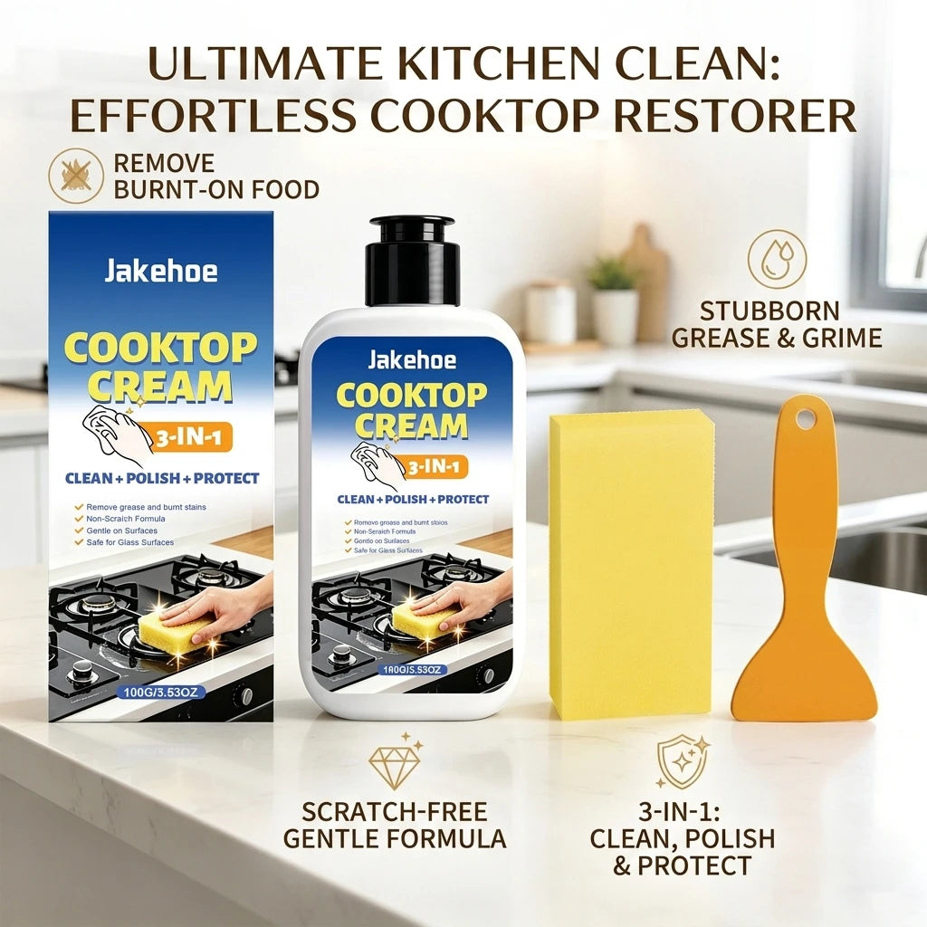 Multi-functional Kitchen Cleaner Remove Burnt Grease Food Residue & Tough Stain Form Protective Film 3-in-1 Cooktop Cleaning Kit Qme