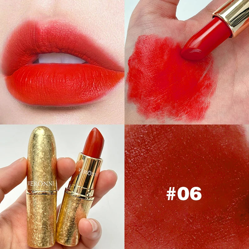 17 Colors Gold Tube Lipstick Moisturizing Velvet Matte Bullet Qme