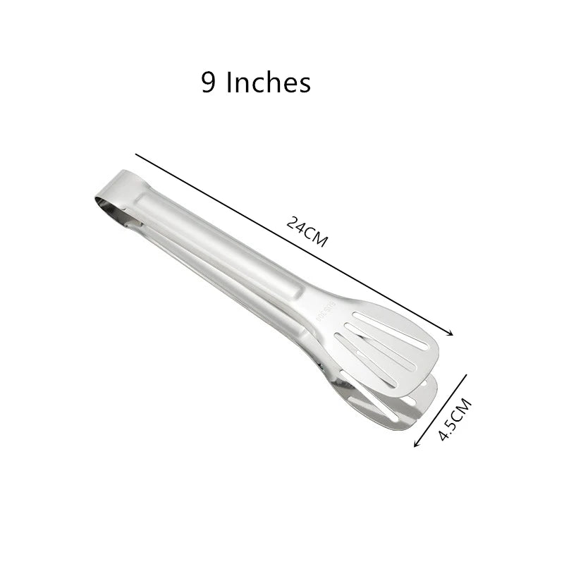 Stainless Steel Food Tongs Barbecue Tongs Meat Salad Steak Food Serving Clip Tweezers Long BBQ Cooking Tongs Kitchen Utensils Qme 9 inches