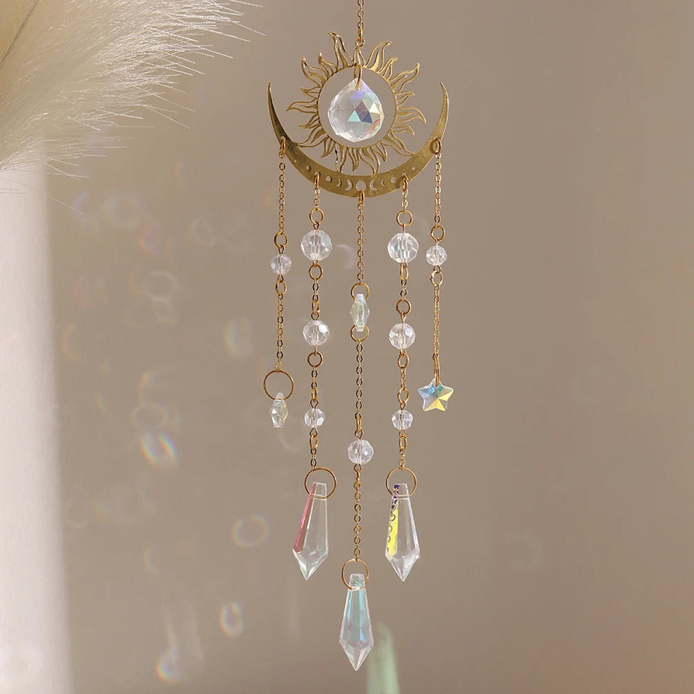 Golden Flame Moon Crystal Pendant Sunlight Catcher Outdoor Garden Hanging Decorations Hanging Ornaments Qme moon