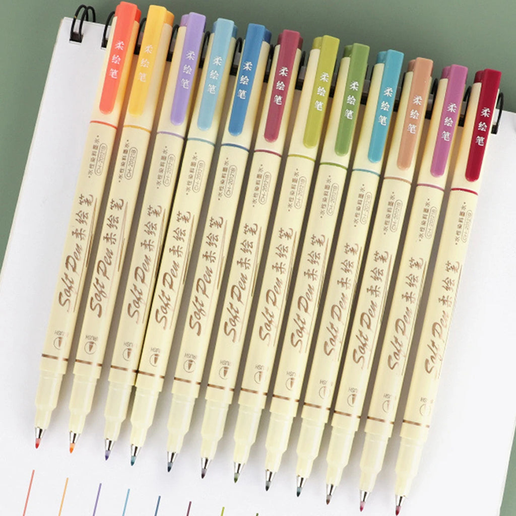 24Color Soft Head Colorful Calligraphy Pen Brush Water-based Pigment Ink Drawing Graffiti Art School Stationery Supplies Qme