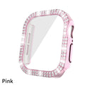 Bling Glass+Cover For Apple Watch 10 46mm 42mm Diamond Hard PC bumper+Screen Protector Case iwatch series 10 42 46mm Accessories Qme Pink For serise 10 46mm