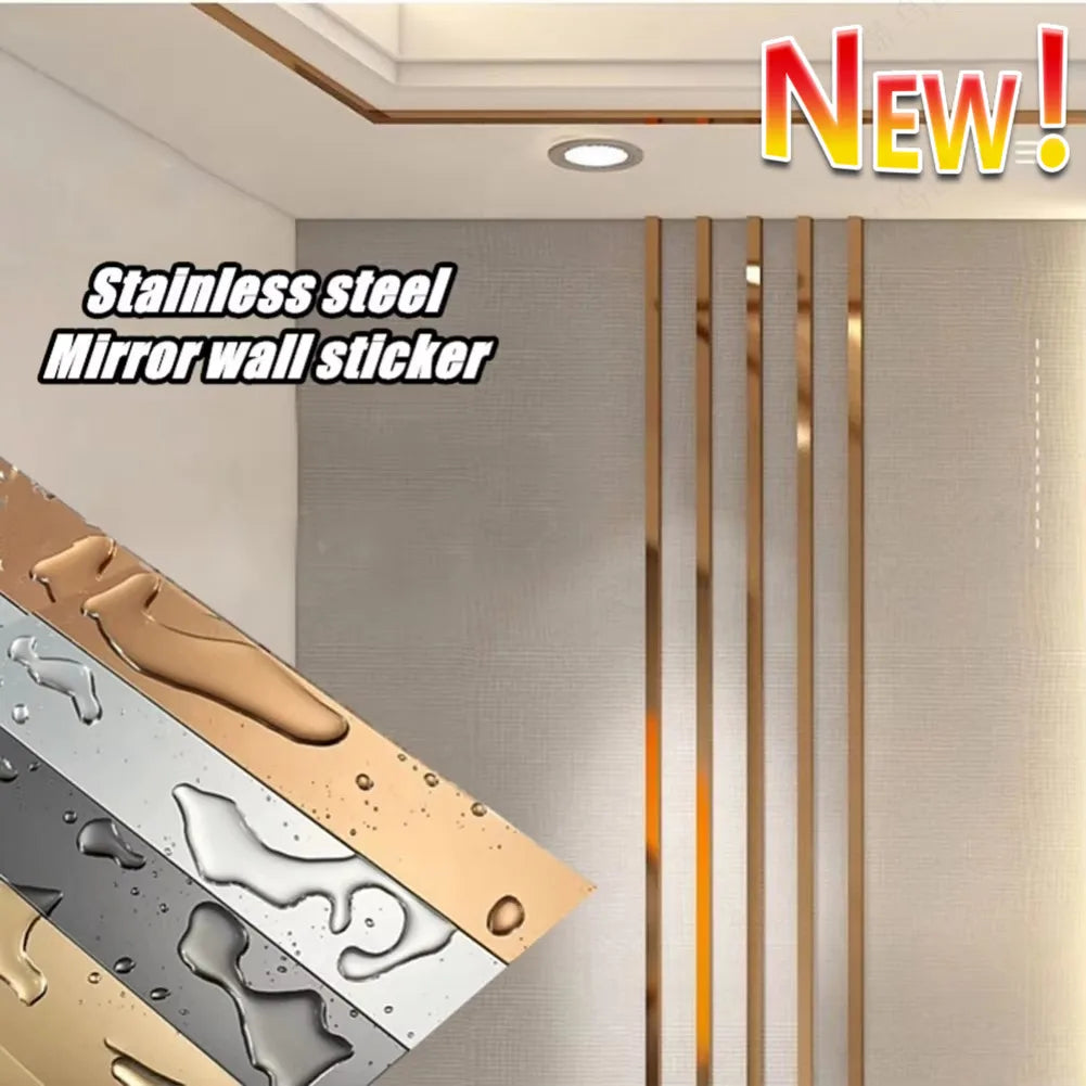 New 1 Roll Gold Wall Sticker Stainless Steel Flat Decorative Lines Titanium Mirror Wall Ceiling Edge Strip Living Room Decor Qme