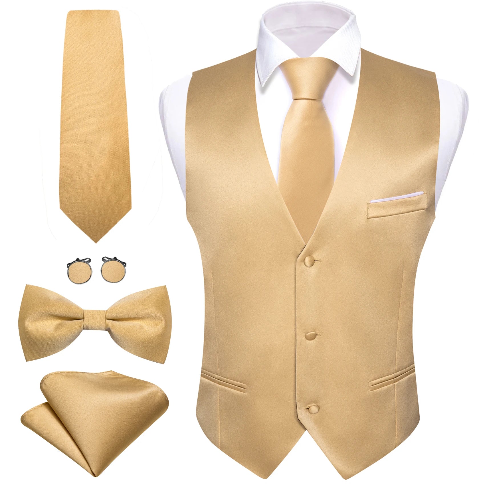 Men's Stain Vest Tie Bow Hanky Cufflinks Multicolored Waistcoat Qme MJ-2415 XL