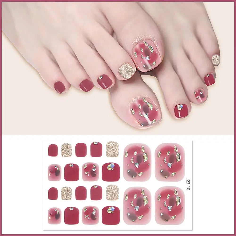 22 Counts Glitter Toe Nail Stickers Removable Flash Wraps Self Qme 09