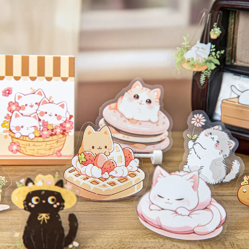 20 Sheets/Bag Cute Cat PET Stickers for Creative Journal Scrapbooking Stationery Planner Phone Case Gift Decor Qme