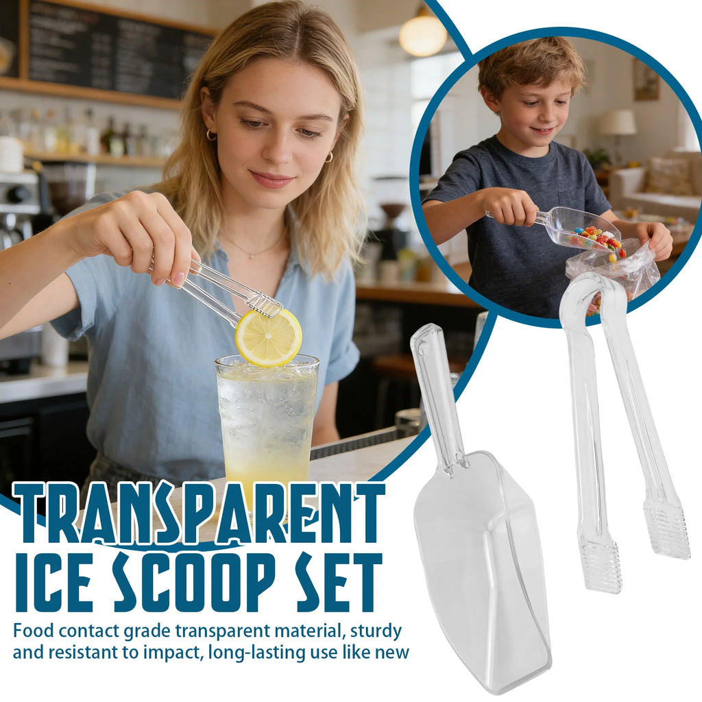 Ice Tongs and Scoop Set Transparent Acrylic Ice Tongs Serving Tongs Food Clip Bread Cake Salad Wave Clamping Design Bar Supplies Qme One Size