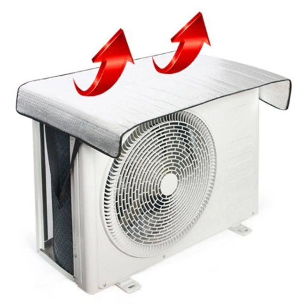 1Pc Aluminum Foil Air Conditioner Outdoor Unit Cover Waterproof Sunshade Energy Saving-Shield For AC Compressor 120x60cm Silver Qme 71x33CM