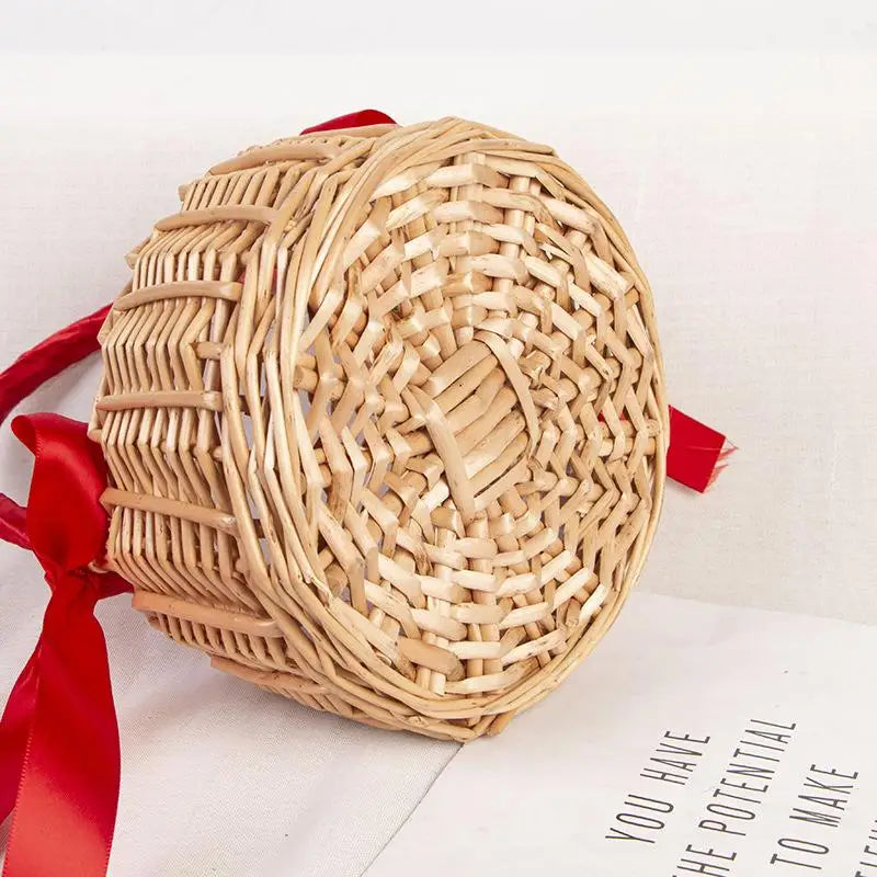 Handmade Woven Rattan Flower Basket - Boho Chic Storage Rack & Flower Girl Basket for Wedding Ceremony, Party Decor & Home Organ Qme