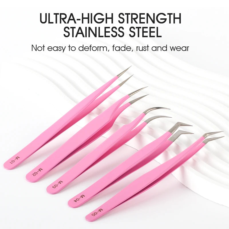 NATUHANA Dark Pink Eyelash Extension Tweezers Precision Anti-static Qme