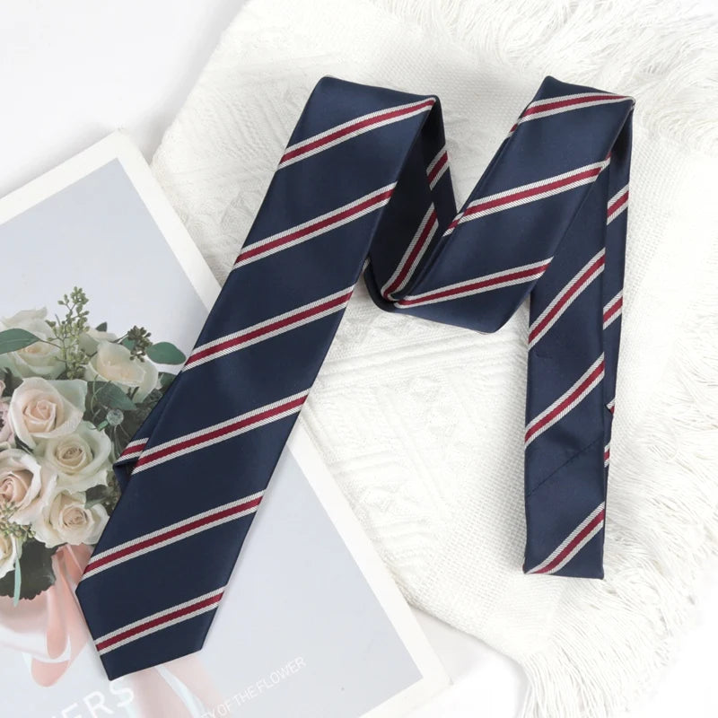 Mens Navy Blue Stripes Ties Luxury 6cm Skinny Necktie for Man Groom Jacquard Woven Neck Tie for Business Wedding Party Qme