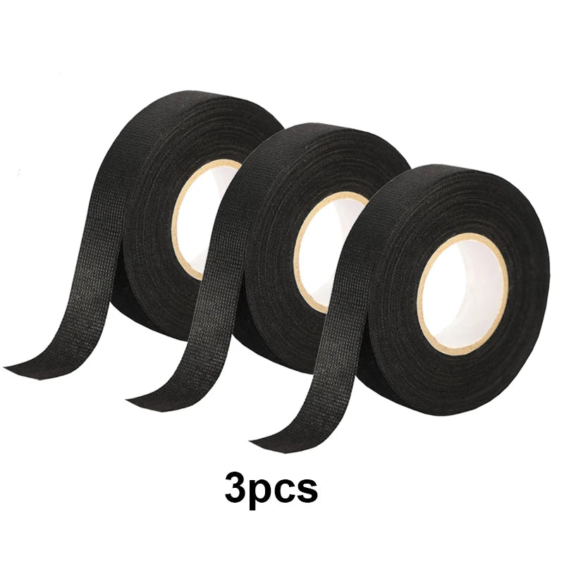 15/25M Wire Harness Automotive Cloth Tape Adhesive High Noise Resistance Heat Proof Fabric Electrical Tape for Wrapping Wiring Qme 3pcs 25M(82.02ft) 25mm