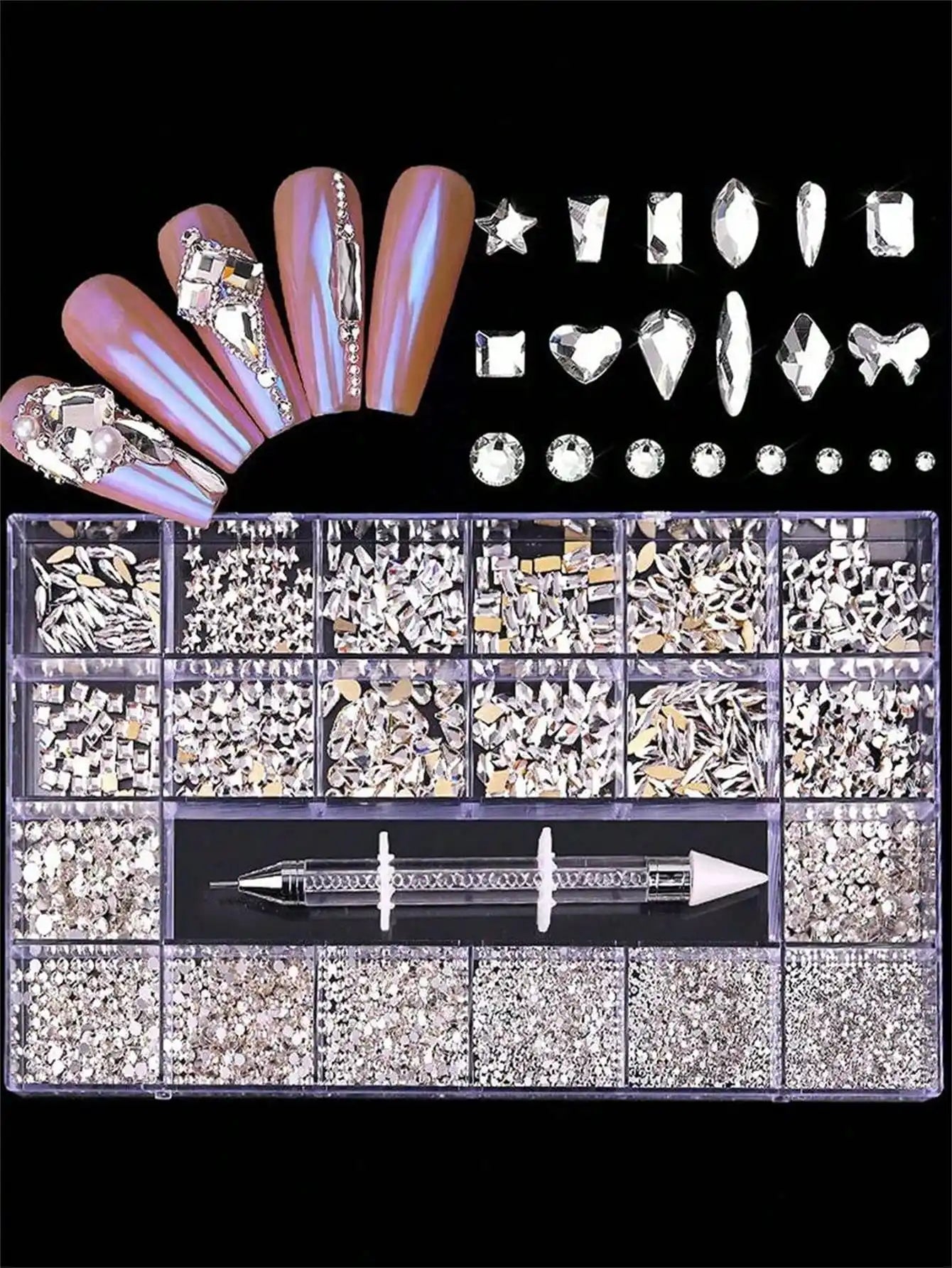 21 Grids Diamond Jewelry Nail Art Decorations Ab Flat Bottom Drill Qme white