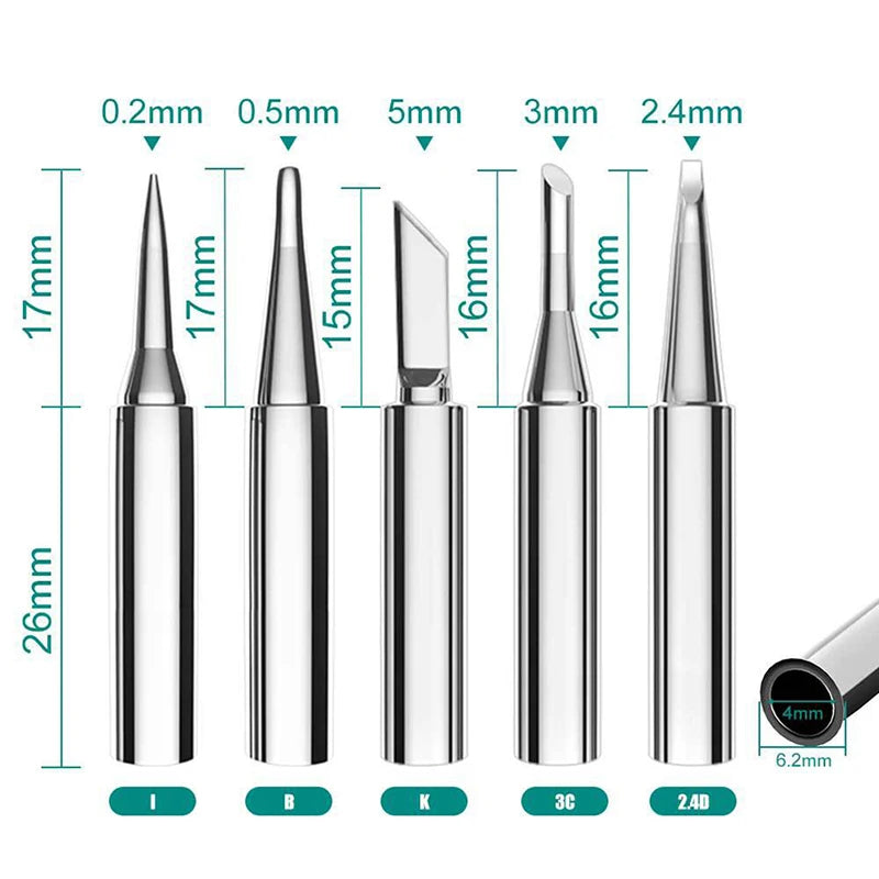5Pcs I+B+K+2.4D+3C soldering iron pure copper 900M soldering iron head set inside hot bare copper electric soldering iron tip. Qme