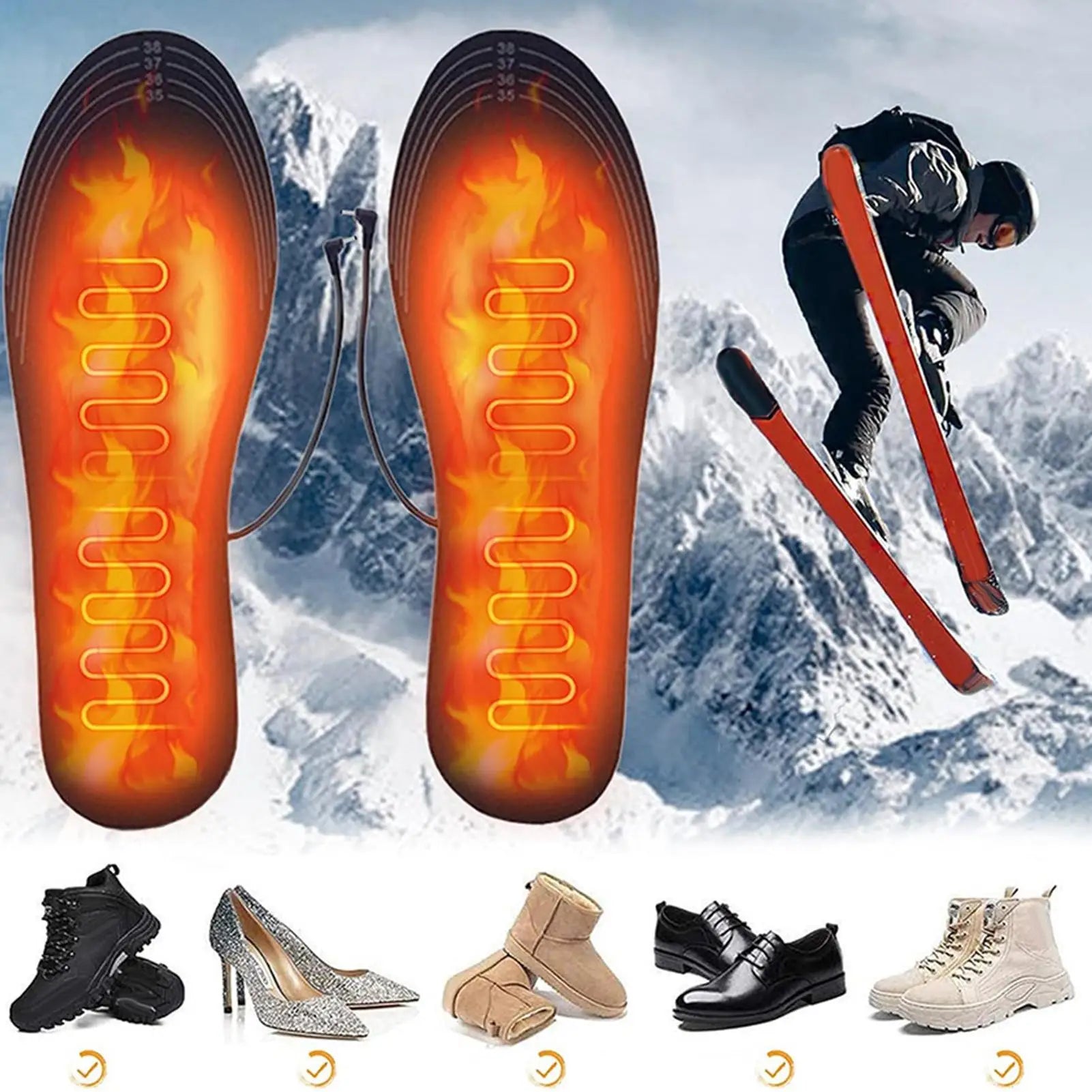 Heated Insoles Cuttable Breathable Feet Warming Pad Electric Foot Warming Pad for Skiing Snowboarding Ice Fishing Hiking Cycling Qme