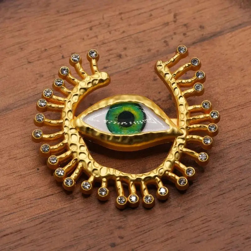 Pleated Devil's Eye Brooch Alloy Keyhole Shape Glaze Luxury Badge Pin Trendy Tassels Banquet Clothes Metal Pin Qme A3