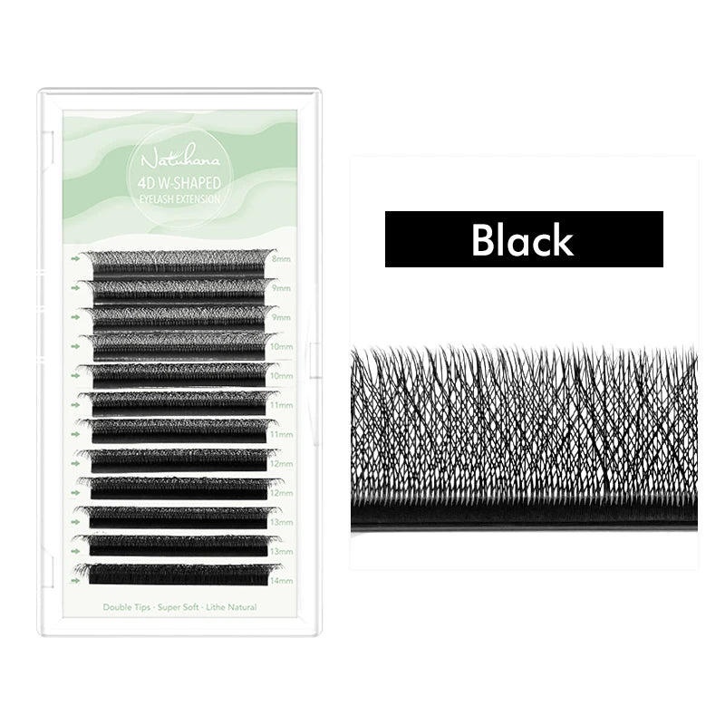 NATUHANA 3D 4D 5D W-shape Eyelash Extension C D L LU M Curl Colorful Qme 4D BLACK L 0.07mm|11mm