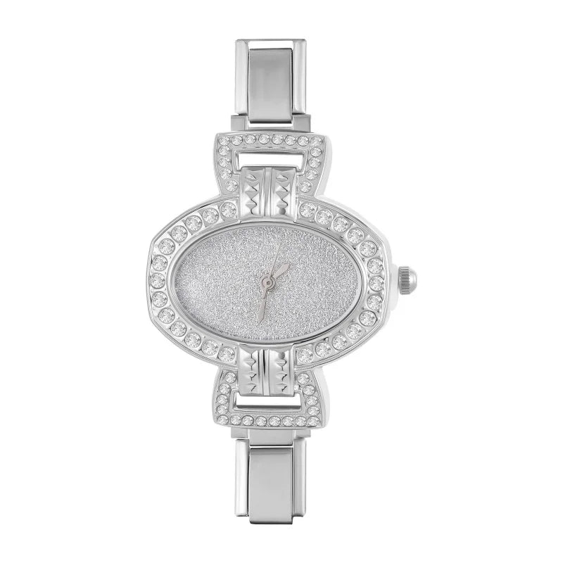 Women's Men's DIY Width Italian Elastic Charm Stainless Oval Watch