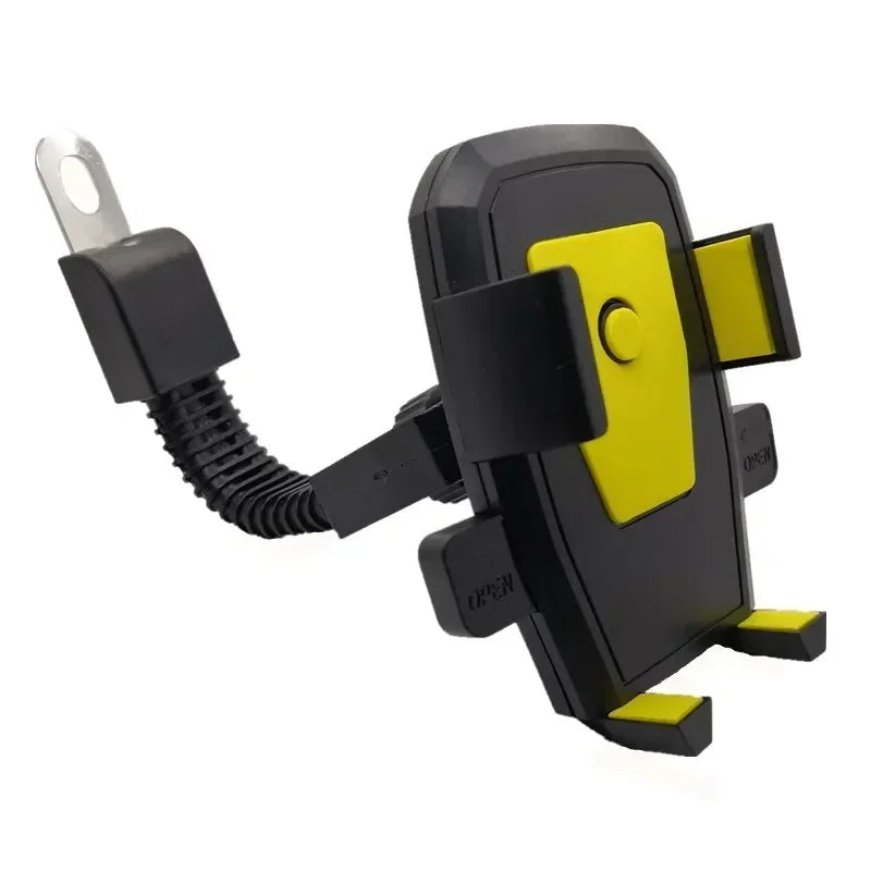 Motorcycle Electrical Car Mobile Phone Bracket Non-slip Anti-vibration Rearview Mirror Rotatable Automatic Lock Riding Holder Qme YELLOW