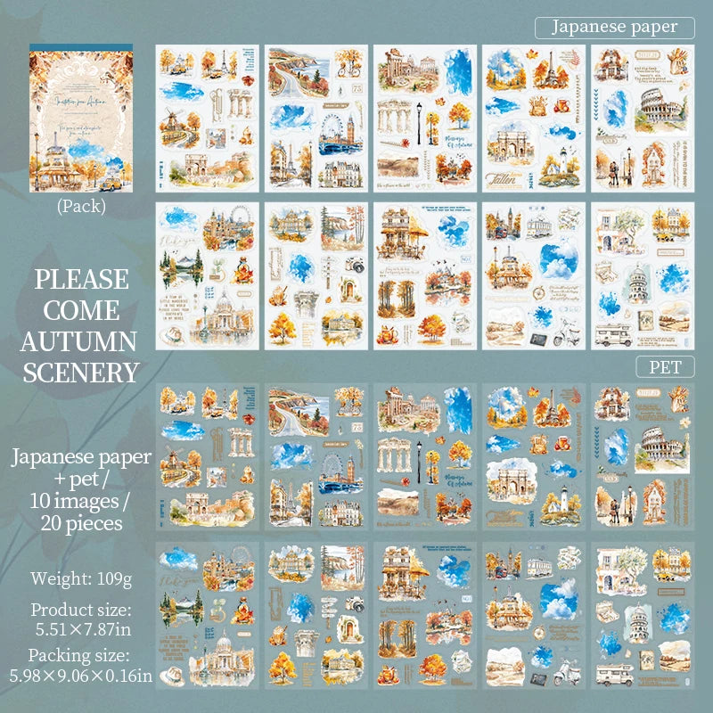 20sheets/bag Golden Autumn Daily Life Theme Die Cut Sticker Sheets for Scrapbooking DIY Frame Collage Decoration Laptop Qme 3