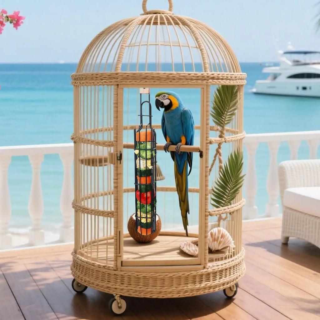 Bird Enrichment Toys Metal Feeding Cage Accessories Supports Feeders Qme