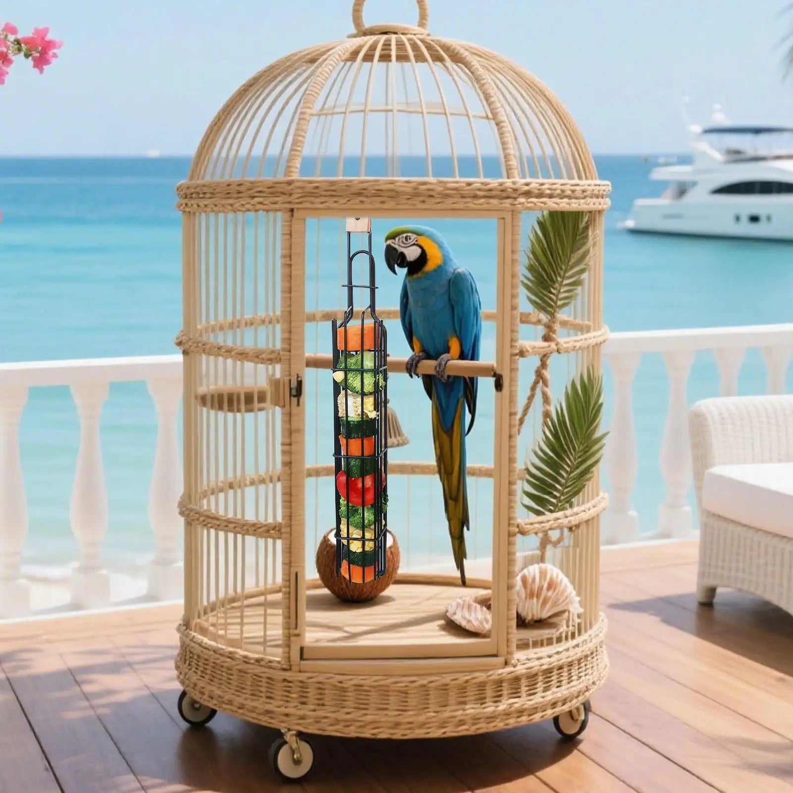 Bird Enrichment Toys Metal Feeding Cage Accessories Supports Feeders Qme