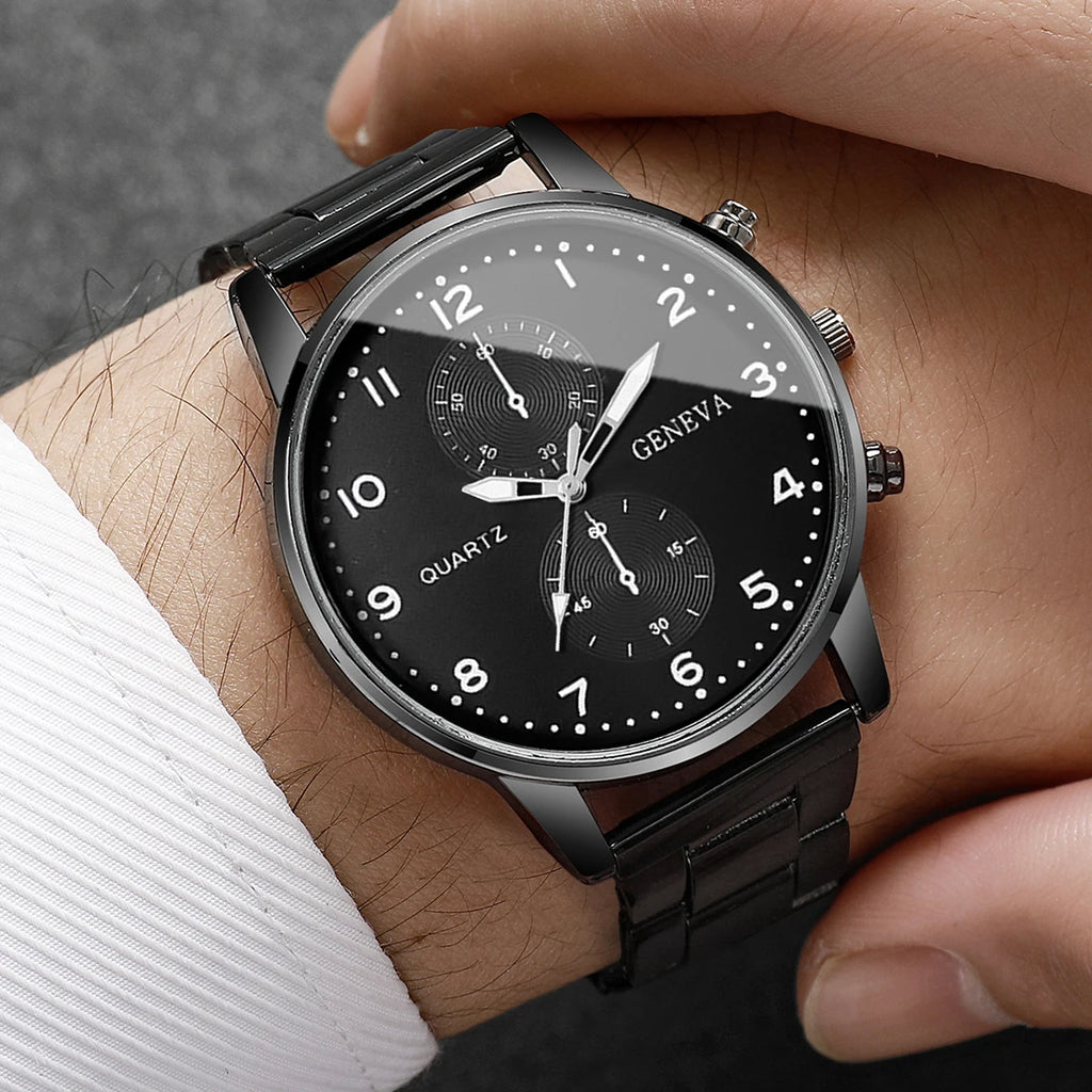 Minimalist black dial digital Roman multifunctional sports men's quartz watch Qme