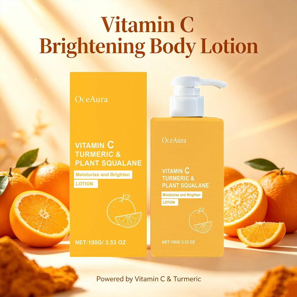 OceAura Vitamin C Brightening Body Lotion Deep Moisturizing Dullness Improving Gentle Exfoliating Even Tone Skin Care Cream 100g Qme