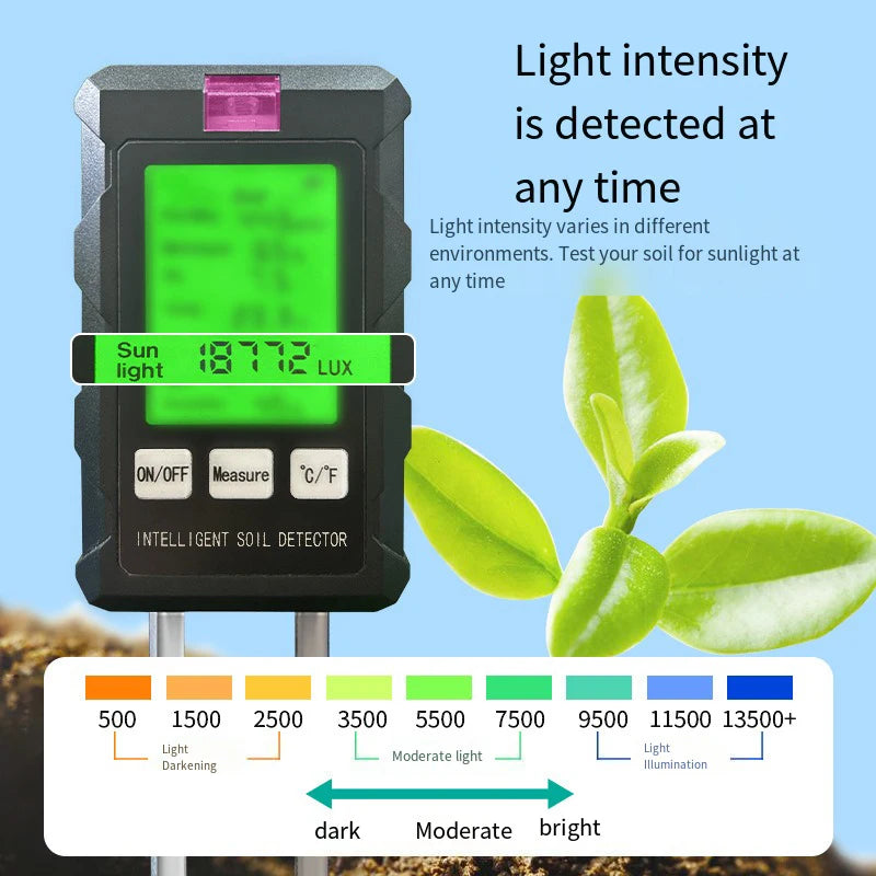 1 Soil Detector Tester Ph Temperature Humidity Sunlight Air Moisture Qme
