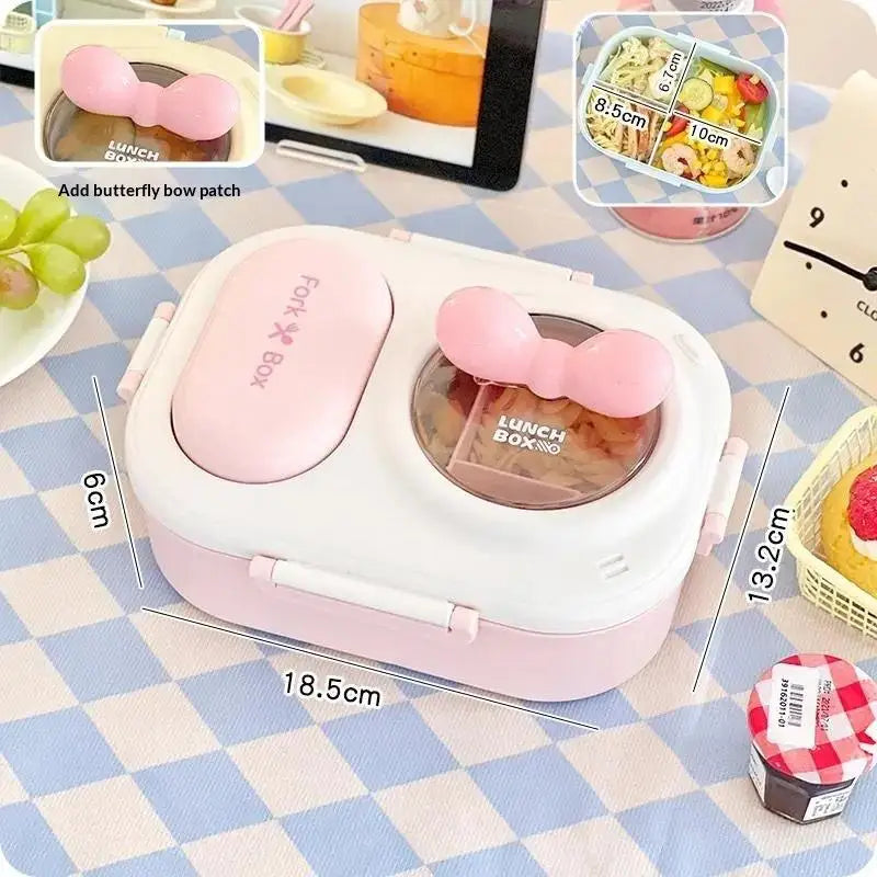 Cute Bento Box For Women & Teens Portable Macaron Style Lunch Container Ideal For Work Picnic Dating Simple Packing Food Storage Qme Pink with bow