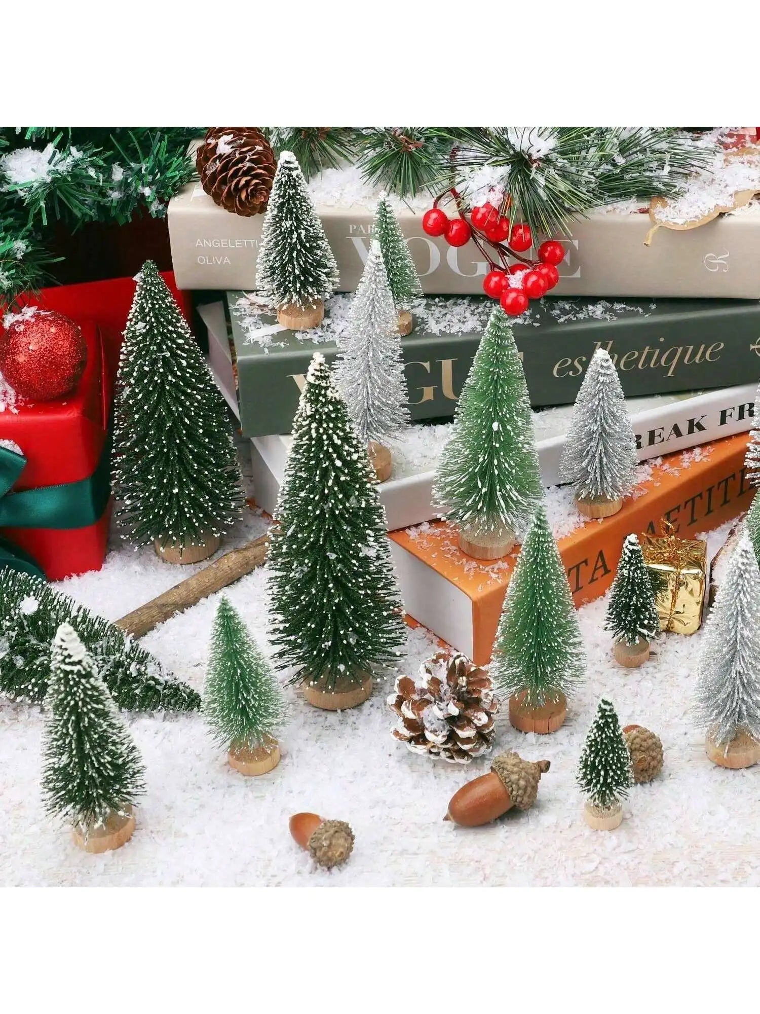 Christmas Decorations Mini Trees Artificial Wooden Base Part Qme