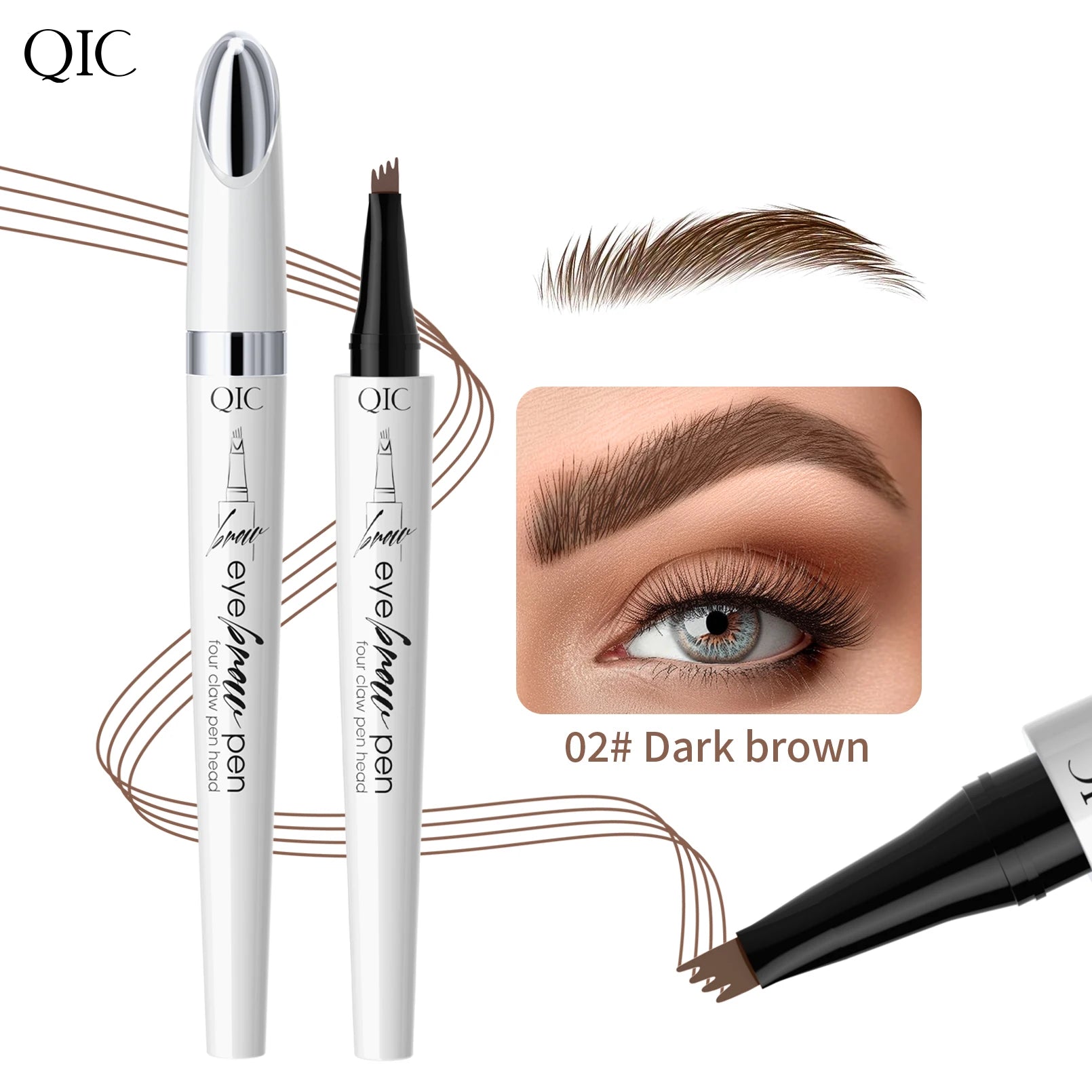 4 Colors Available 4 Split Tip Waterproof Eyebrow Pen, Long Lasting Anti-smudge Four-head Natural Microblading Eyebrow Pen Qme Q709-2