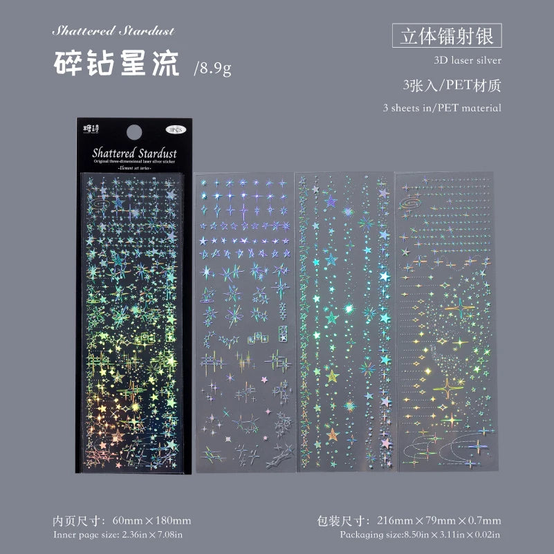 3sheets Element Collection Series Kawaii PET Laser Silver Stickers DIY Diary Phone Case Handmade Scrapbook Aesthetic Stickers Qme 2