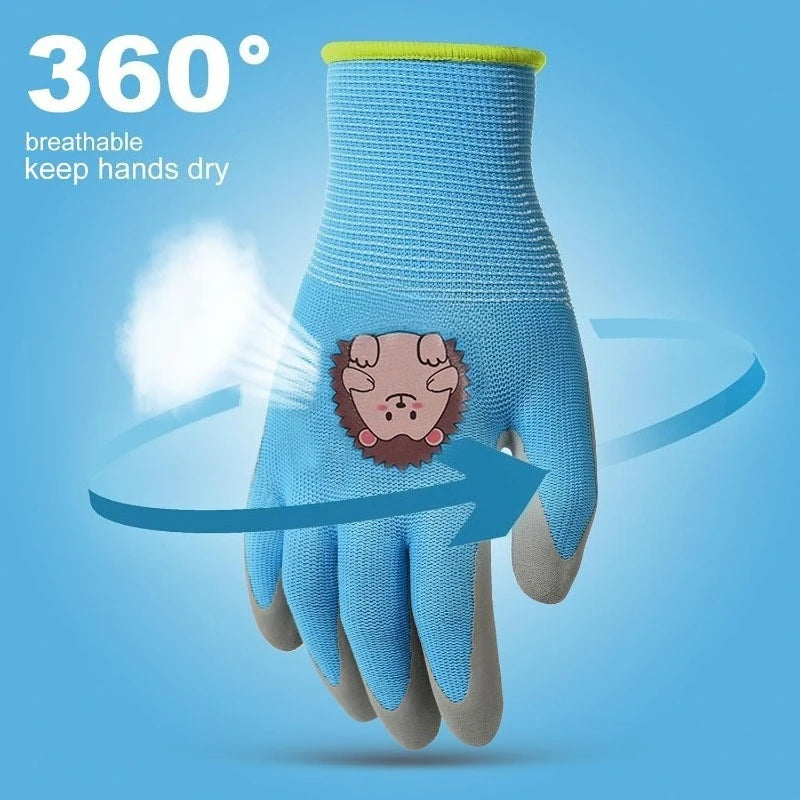 3Pairs Kids Beach Glove Anti-Pinch Crab Catching Garden Waterproof Non-Slip Wear-Resistant Latex Work Glove Qme