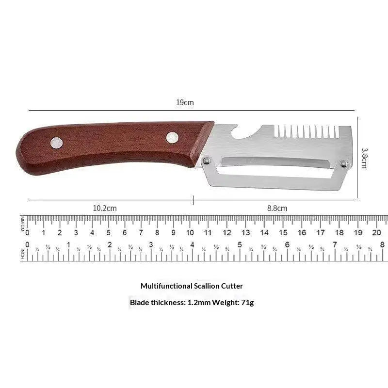 Multifunctional Stainless Steel Peeler Wooden Handle 3-in-1 Scallion Qme