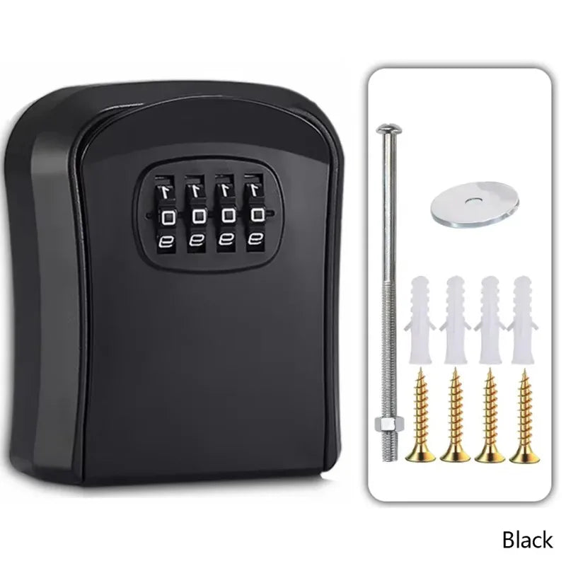 Wall Mount Key Lock Box with 4 Digit Password Code Security Home Office Key Safe Storage Organizer - No Key Required Qme Black